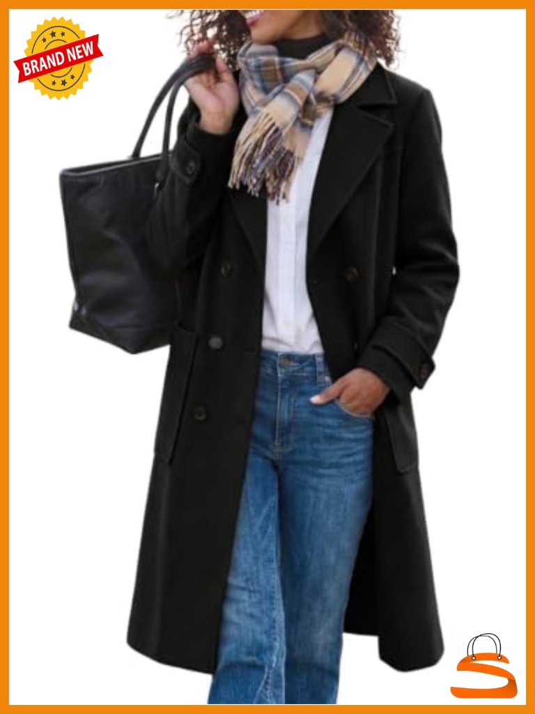 Wool Blend Double Breasted Peacoat Notch Lapel Long Sleeve Knee Length With Belt
